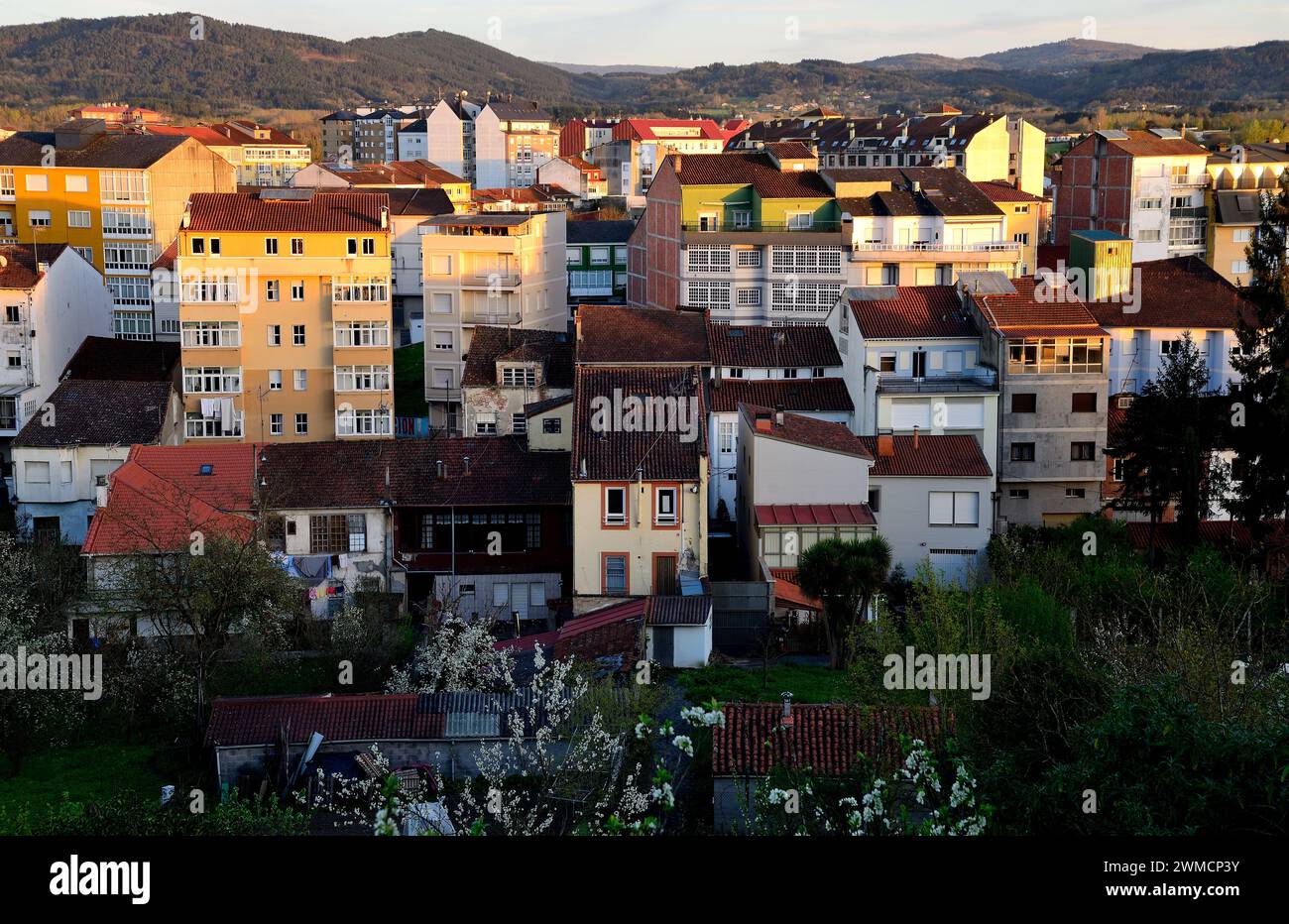 Blick auf Monforte de Lemos, Lugo, Spanien Stockfoto