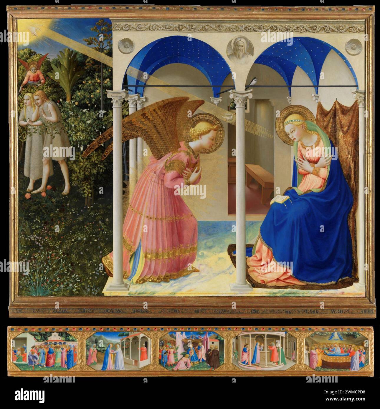 Verkündigung (Fra Angelico, Madrid) - ein Altar, der von dem italienischen Renaissance-Maler Giovanni da Fiesole, bekannt als Fra Angelico, in den 1420er Jahren gemalt wurde Stockfoto