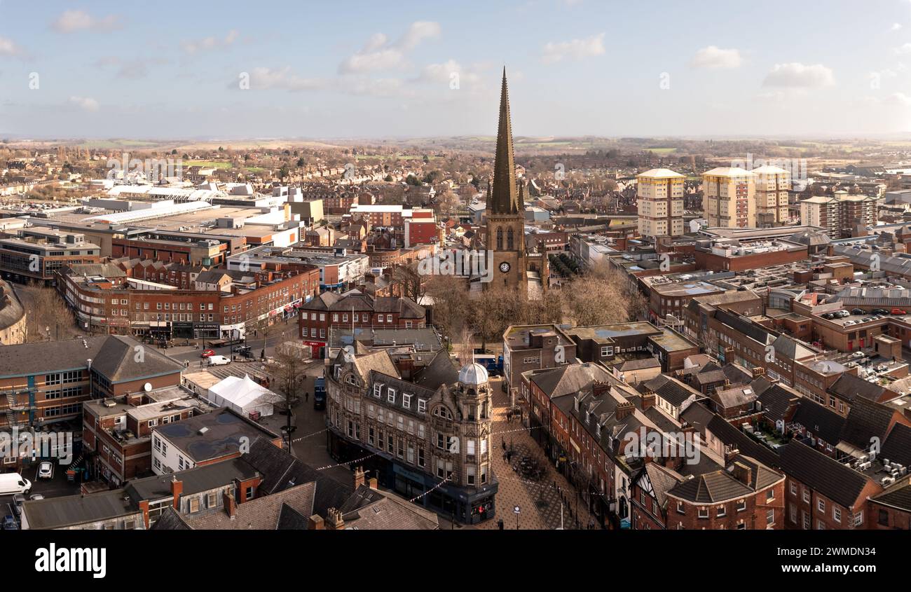 Luftpanorama-Landschaft der West Yorkshire Stadt Wakefield in einer Skyline der Stadt Stockfoto