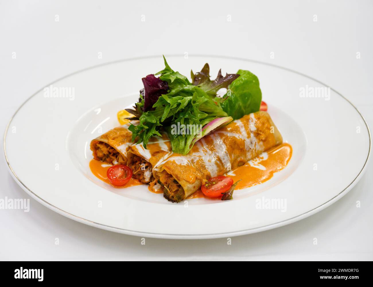 Crab Tacos (Tacos de Jaiba) im Iguana Restaurant in Casa Kimberly, einem luxuriösen Boutique-Hotel in Puerto Vallarta, Mexiko. Stockfoto