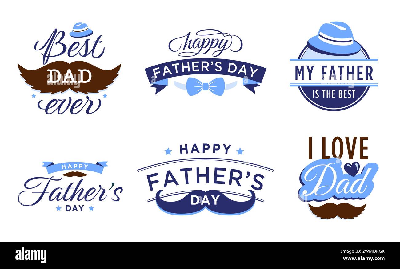 „Happy Vatertag“. Vintage-Abzeichen für den besten Vater aller Zeiten und Heldenvater. Frohe Feiertage feiern, festlicher Text Stock Vektor