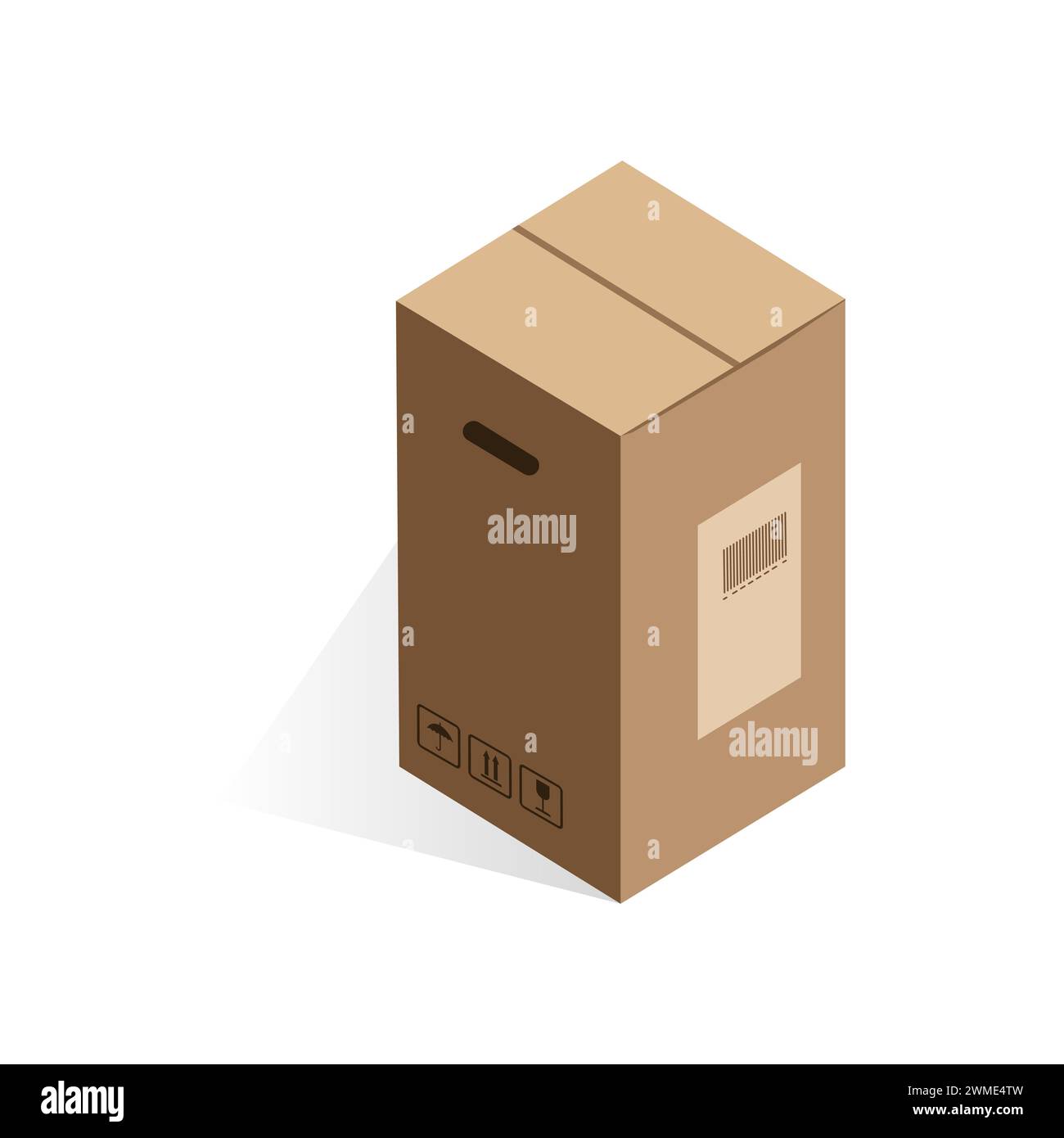 Isometrischer geschlossener Karton, Frachtpostpaket mit Strichcode-Vektor-Illustration Stock Vektor