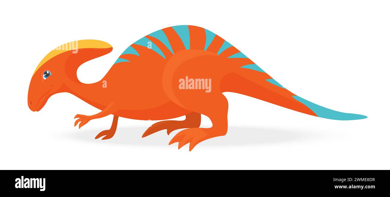 Netter Dinosaurier Parasaurolophus mit schrulliger fantasievolle orange Farbe Vektor Illustration Stock Vektor