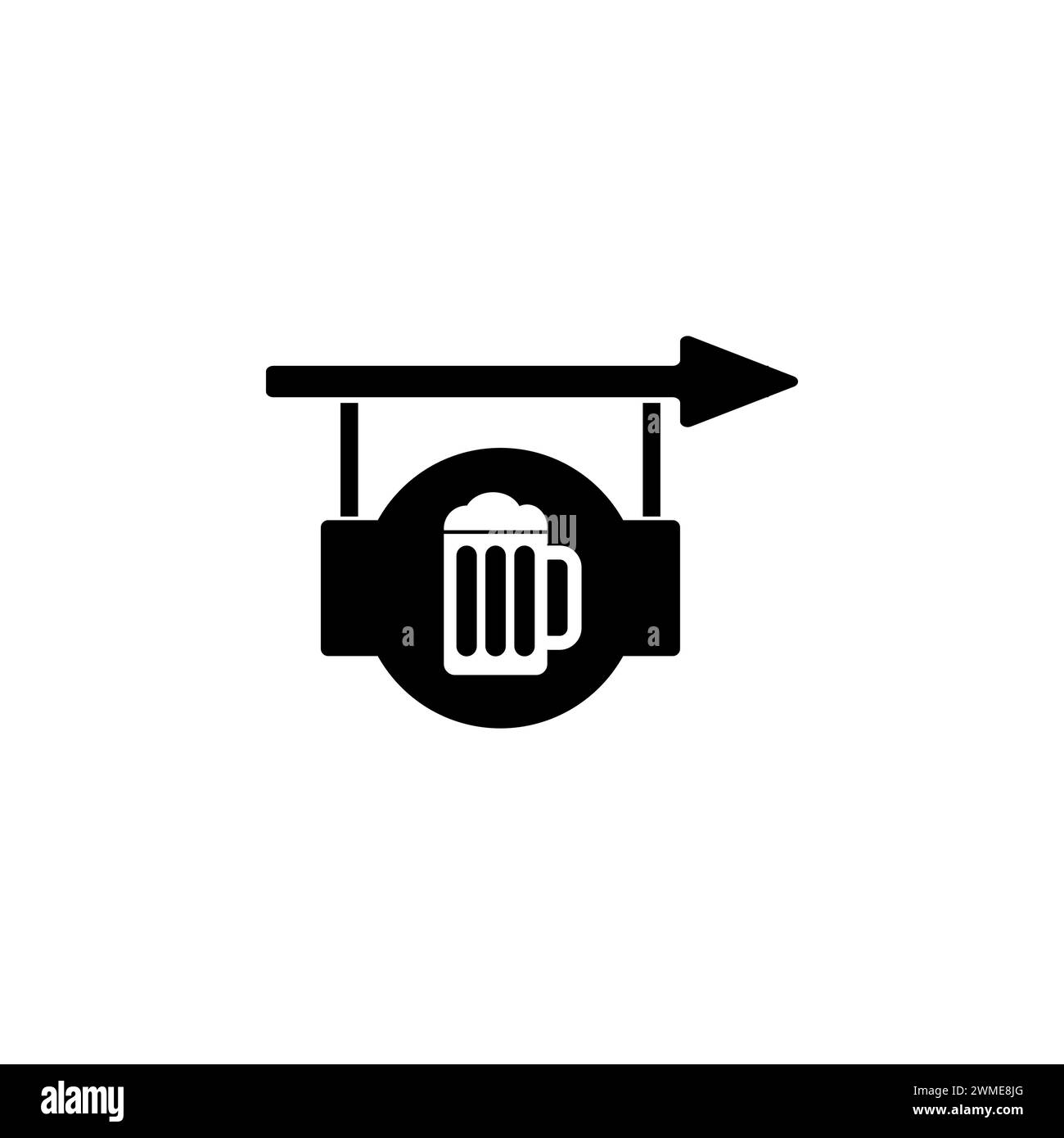 Flaches Vektorsymbol für Bierschilder. Einfaches, ausgefülltes Symbol auf weißem Hintergrund Stock Vektor