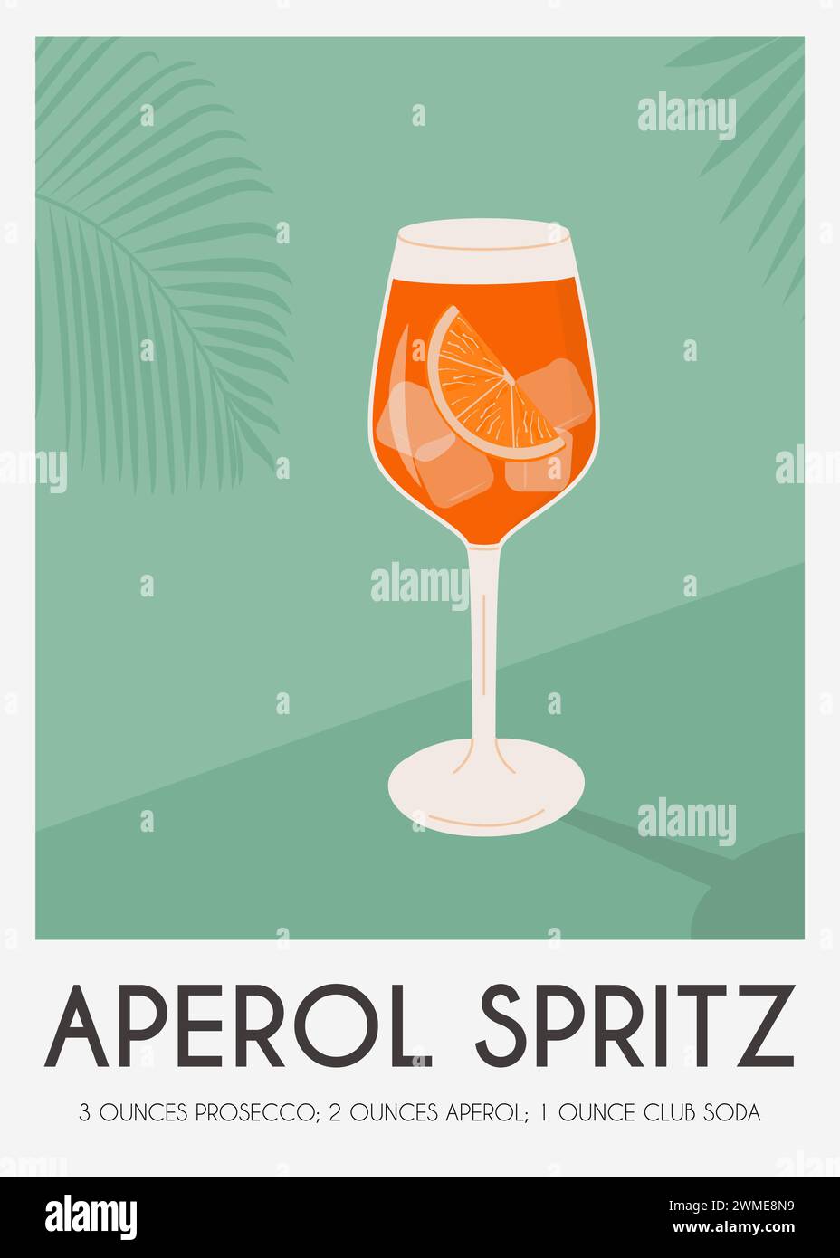 Aperol Spritz Cocktail im Glas mit Eis und Orangenscheibe. Italienisches Aperitif-Retro-Poster im Sommer. Wandgemälde mit alkoholischem Getränk dekoriert mit Stock Vektor