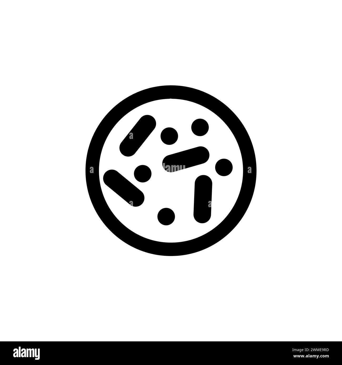 Bakterien unter dem Mikroskop-Flachvektorsymbol. Einfaches, ausgefülltes Symbol auf weißem Hintergrund Stock Vektor