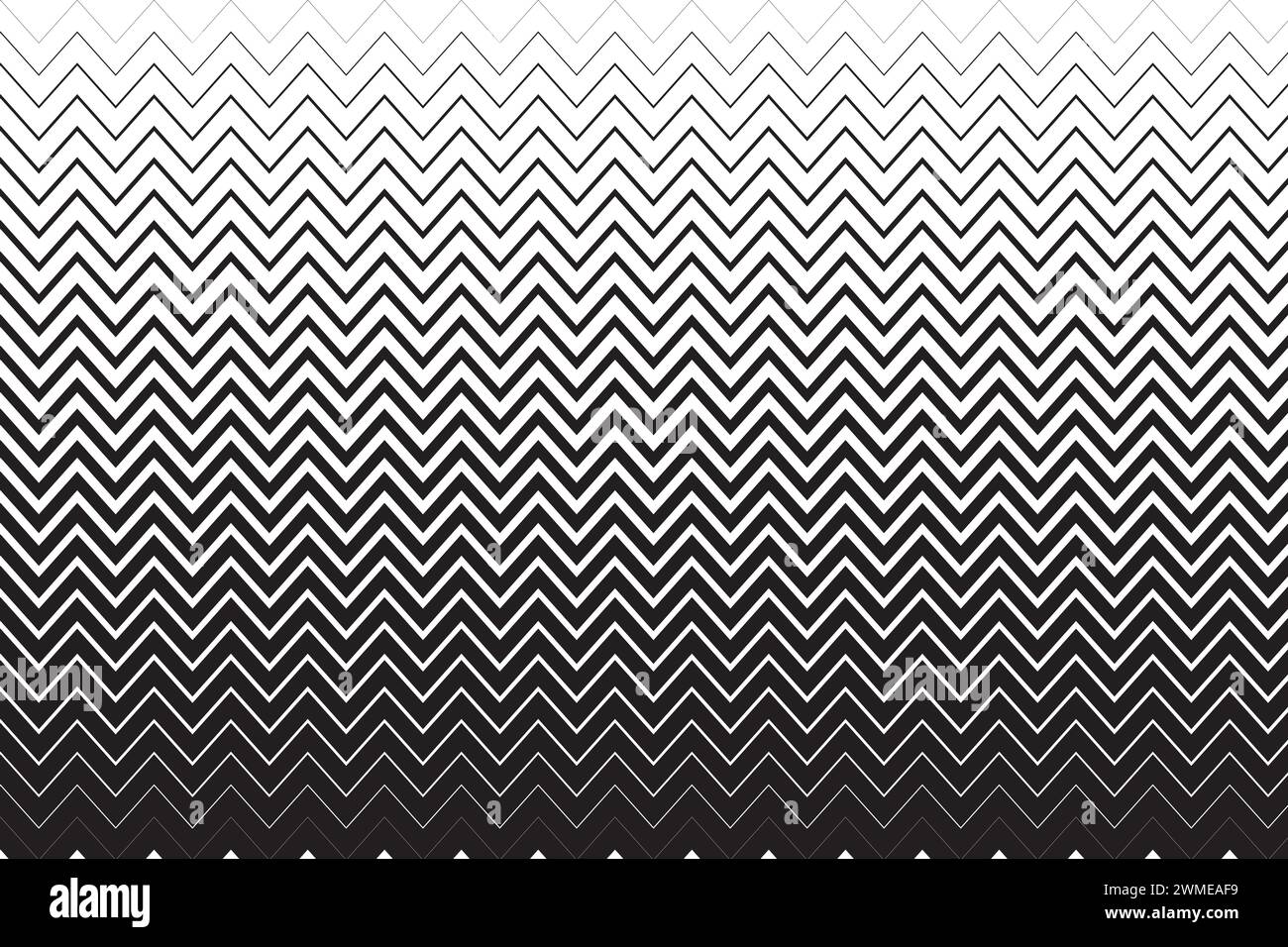 Horizontale parallele Zickzacklinien unterschiedlicher Dicke. Schwarz-weißer Zick-Zack-Streifen Hintergrund. Gewellte, gezackte Wellenstruktur Stock Vektor