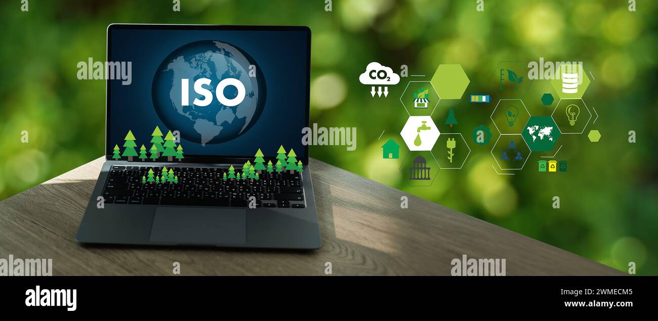 ISO 14001 Governance, Green Earth Business und die Umweltauswirkungen von Aktivitäten Kreislaufwirtschaft Stockfoto