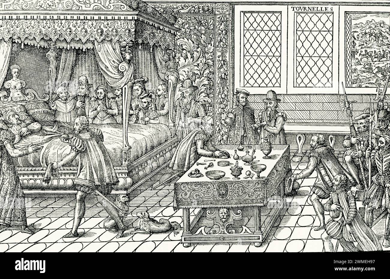 Hier ist Heinrich II. Zu sehen, der von 1547 bis 1559 König von Frankreich war. Der Kupferstich ist zeitgenössisch und stammt von Jean Jacques Perressin. Stockfoto