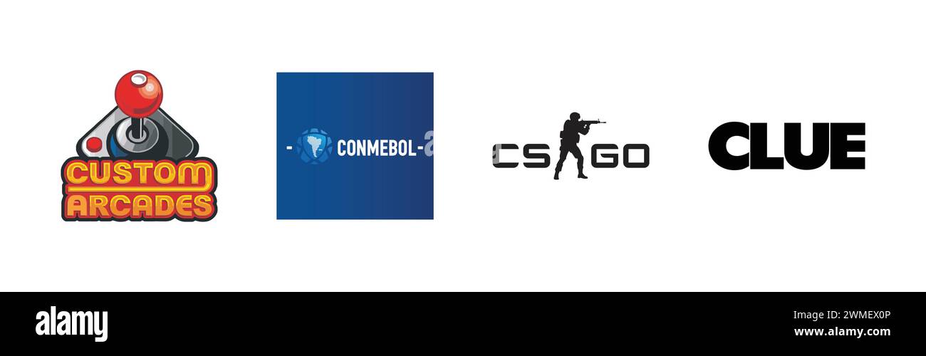 CounterStrike Global Offensive, Clue, conmebol, Arcades Manufacturing, beliebte Markenlogo-Kollektion. Stock Vektor