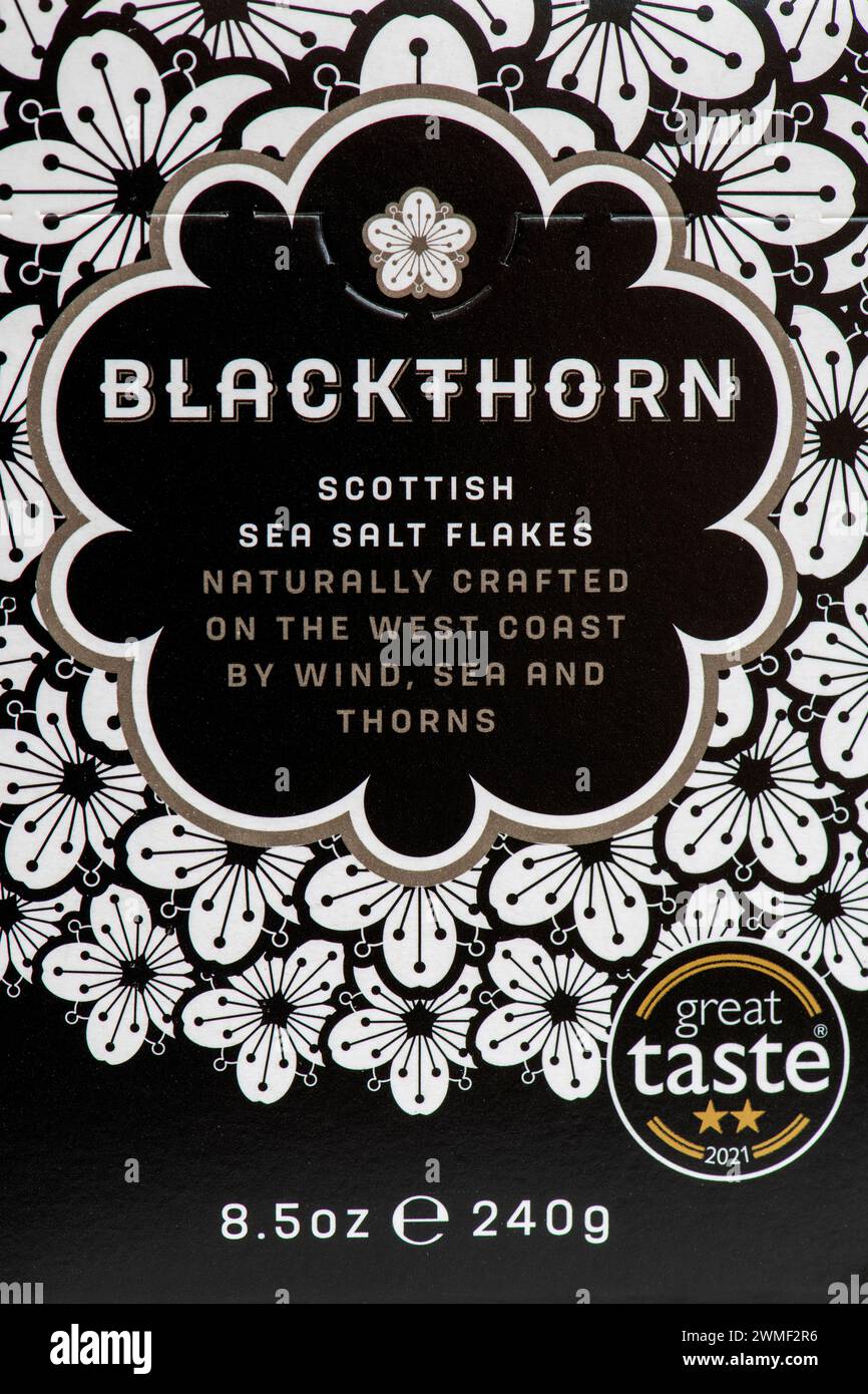 Blackthorn scottish Seesalz Flocken Verpackung Stockfoto