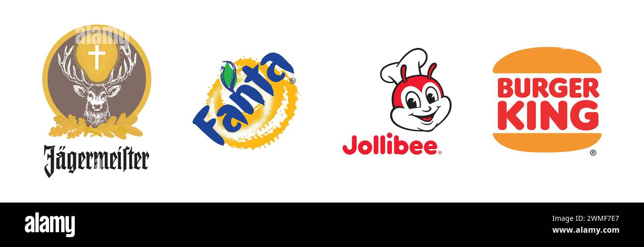 Jagermeister, Jollibee, Burger King, Fanta, beliebte Logo-Kollektion Stock Vektor