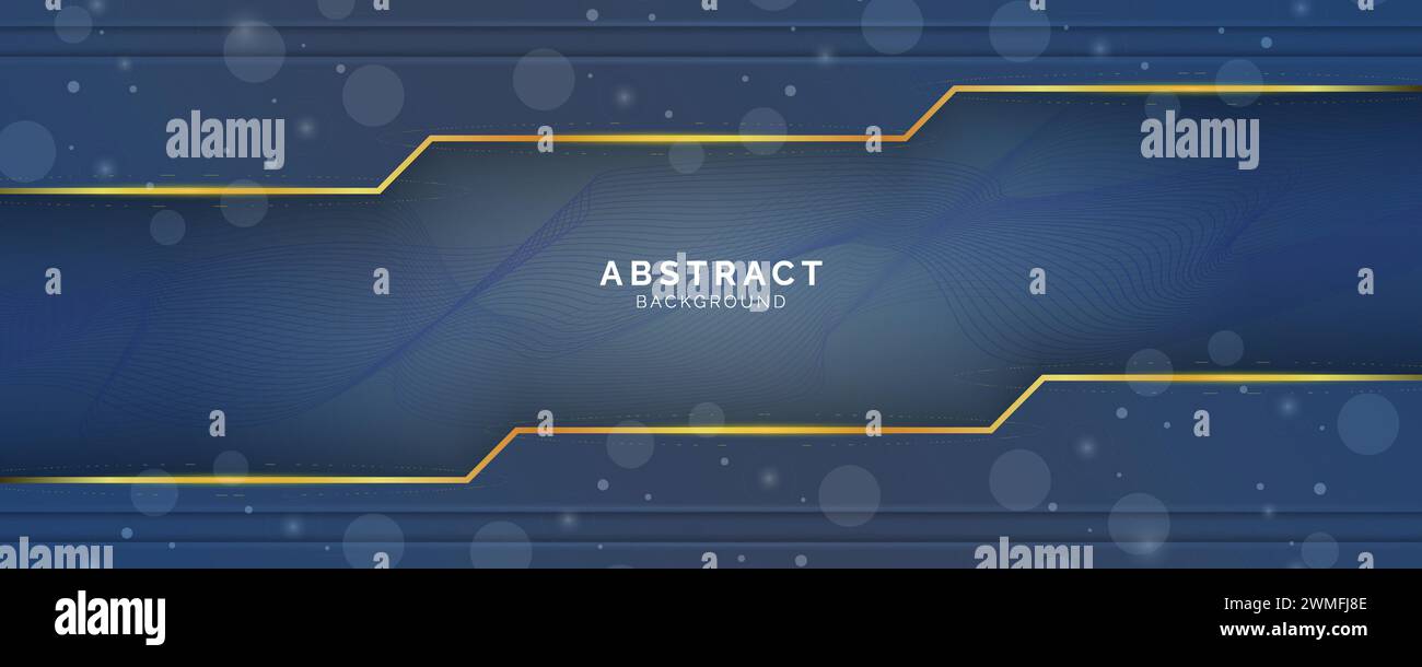 Futuristischer, dunkelblauer abstrakter Hintergrund mit Linien und Schatten, geometrische Formen überlappende Schichten, grafisches Muster-Banner-Template-Design Stock Vektor