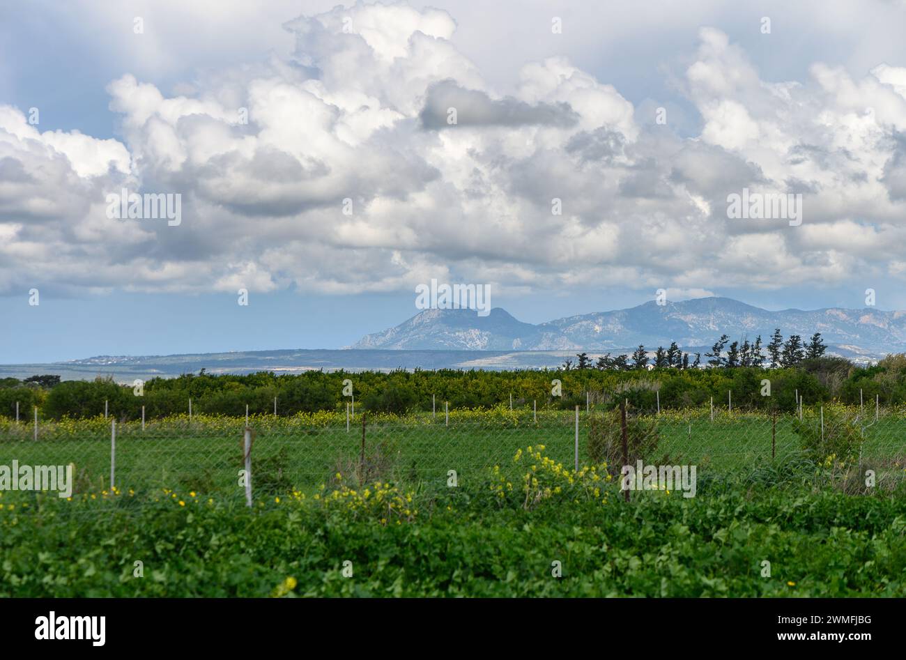 Blick auf Wolken und Berge im Winter auf Zypern Stockfoto