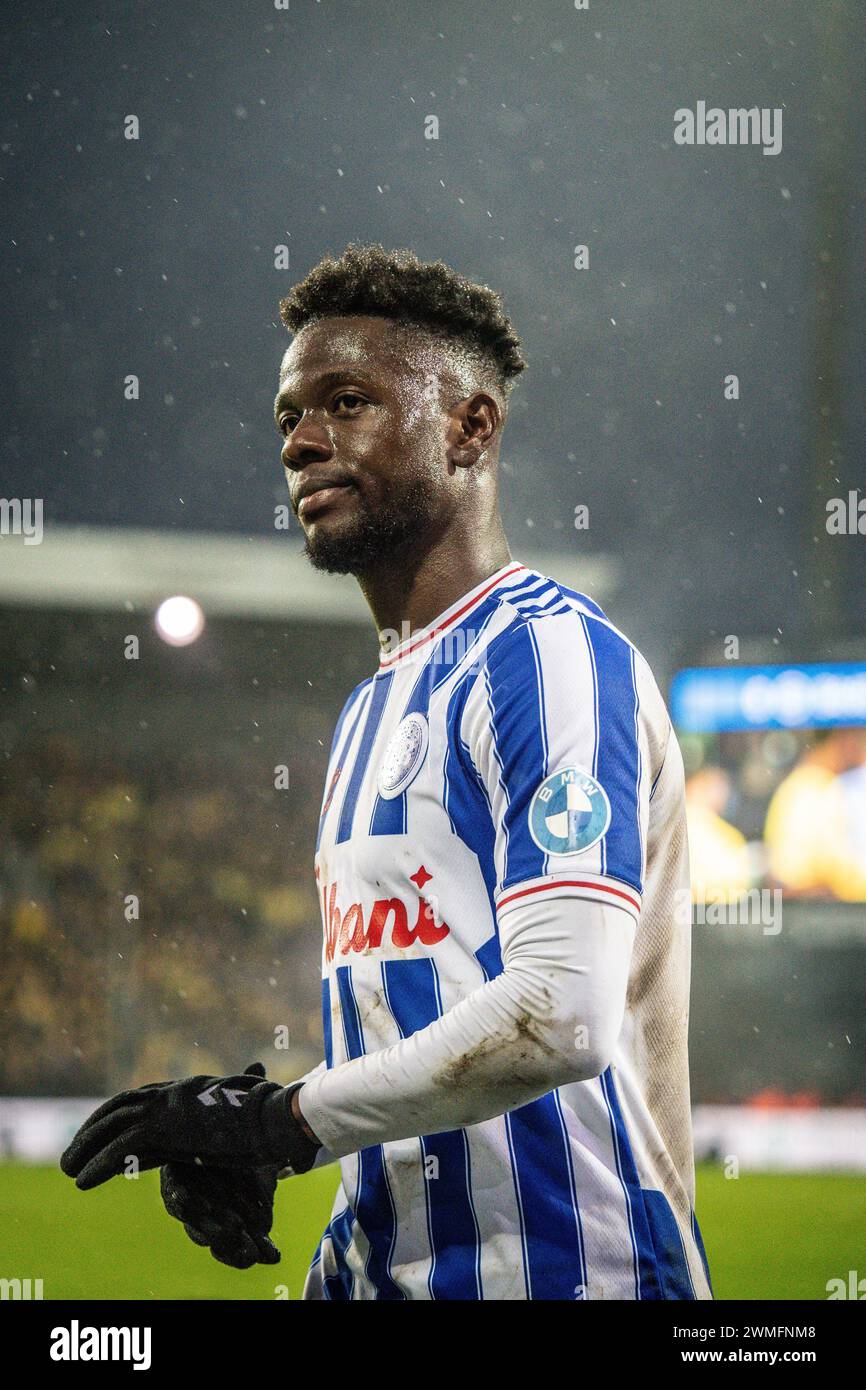 Odense, Dänemark. Februar 2024. Louicius Don Deedson (10) von ob wurde während des 3F Superliga-Spiels zwischen Odense BK und Broendby IF im Nature Energy Park in Odense gesehen. (Foto: Gonzales Photo/Alamy Live News Stockfoto