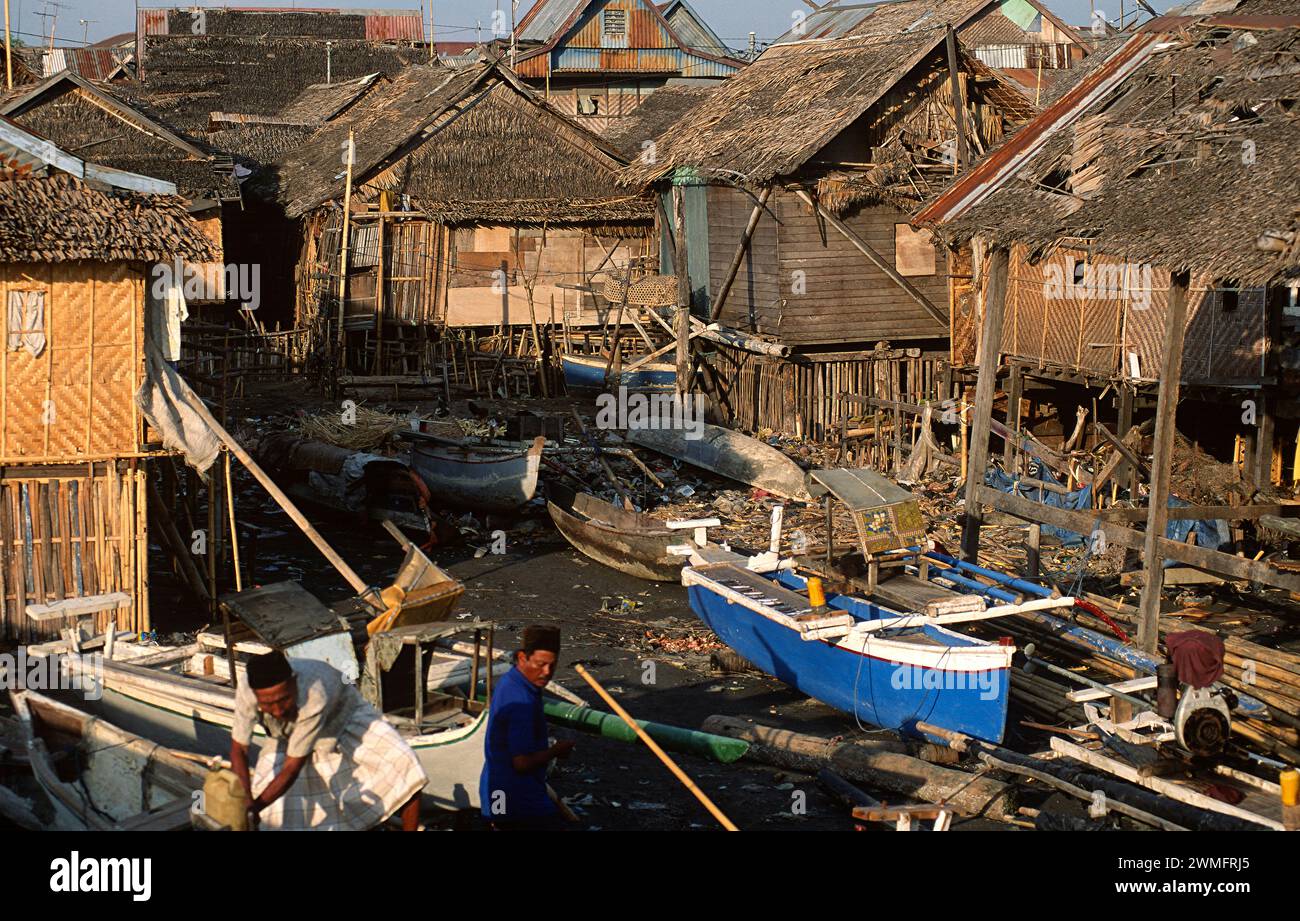 Makassar oder Ujung Pandang, Pfahlbauten. Sulawesi, Indonesien. Stockfoto