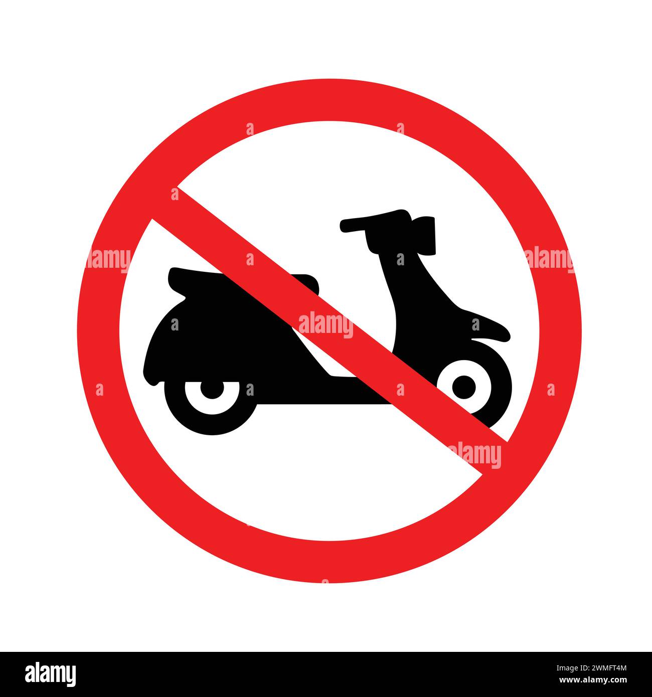 Schild „Kein Roller Erlaubt“. Kein Motorradschild oder kein Parkschild. Symbol für kein Verbot von Motorrädern. Moped-Zugriff Verboten. Achtung-Symbol kein E-Scooter Road S Stock Vektor