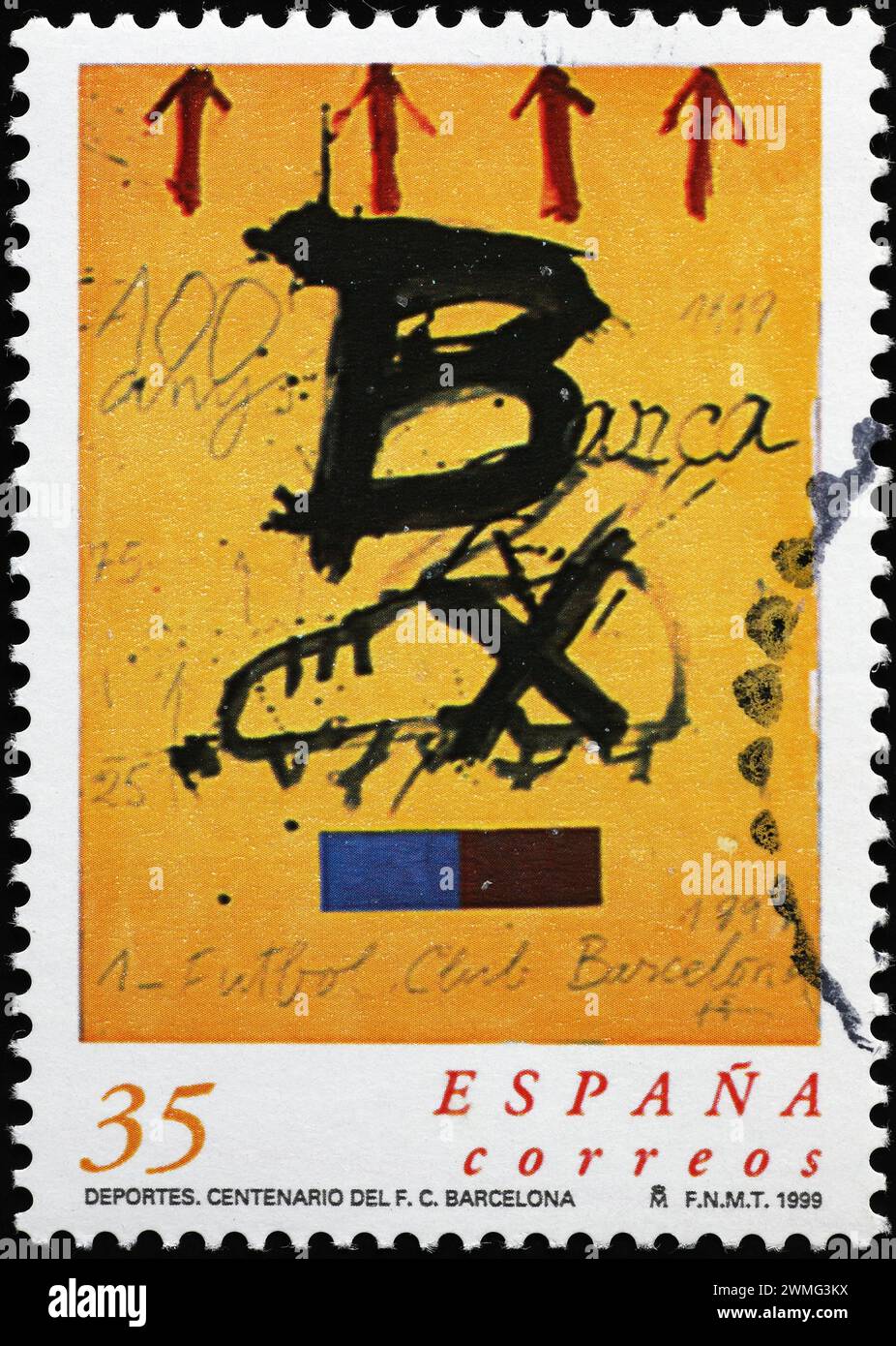 Hundertjahrfeier des Fußballclubs Barcelona auf spanischem Stempel Stockfoto