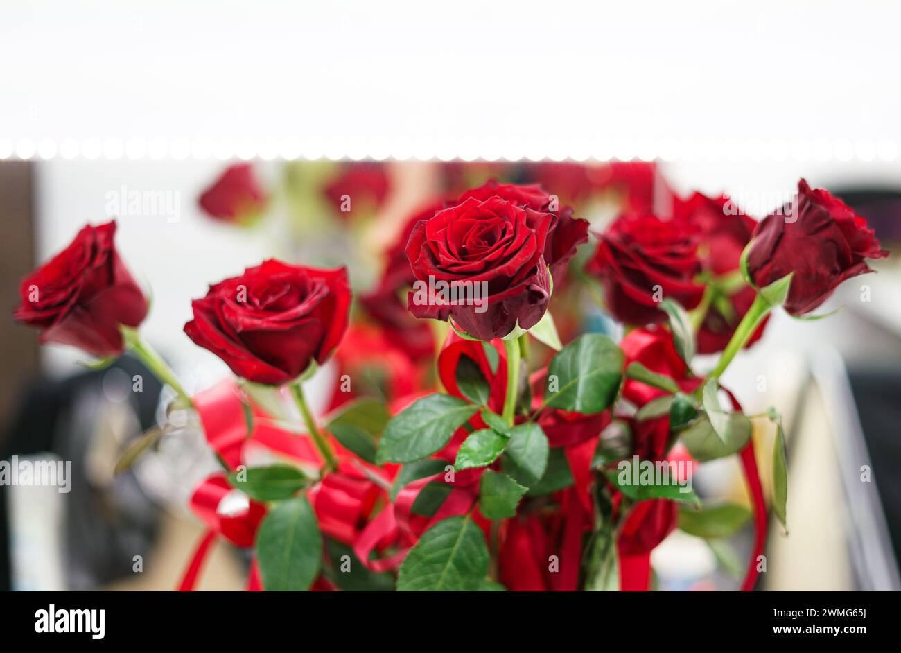 Bouwuet aus roten Rosen. Nahaufnahme. Stockfoto
