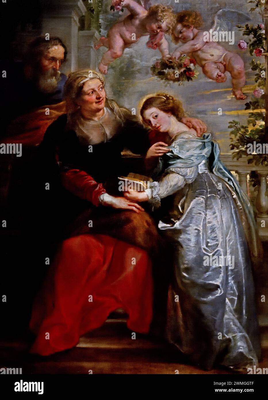 Die Erziehung Mariens 1630-1635 von Peter Paul Rubens. (1577-1640) Flämischer Künstler und Diplomat, Flämisch, Königliches Barockmuseum der Schönen Künste, Antwerpen, Belgien, Belgien. Stockfoto
