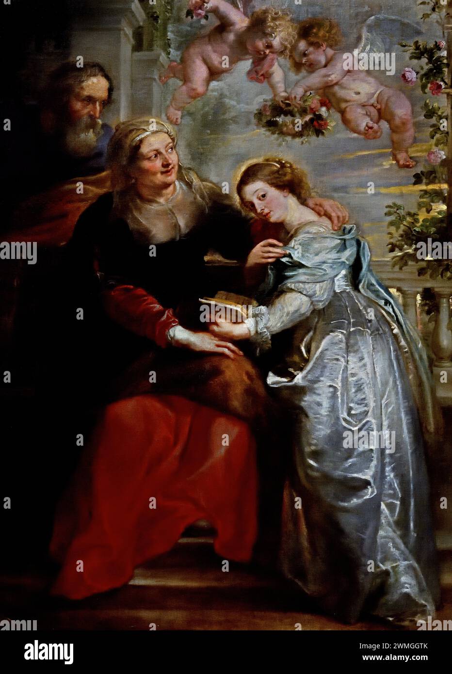 Die Erziehung Mariens 1630-1635 von Peter Paul Rubens. (1577-1640) Flämischer Künstler und Diplomat, Flämisch, Königliches Barockmuseum der Schönen Künste, Antwerpen, Belgien, Belgien. Stockfoto