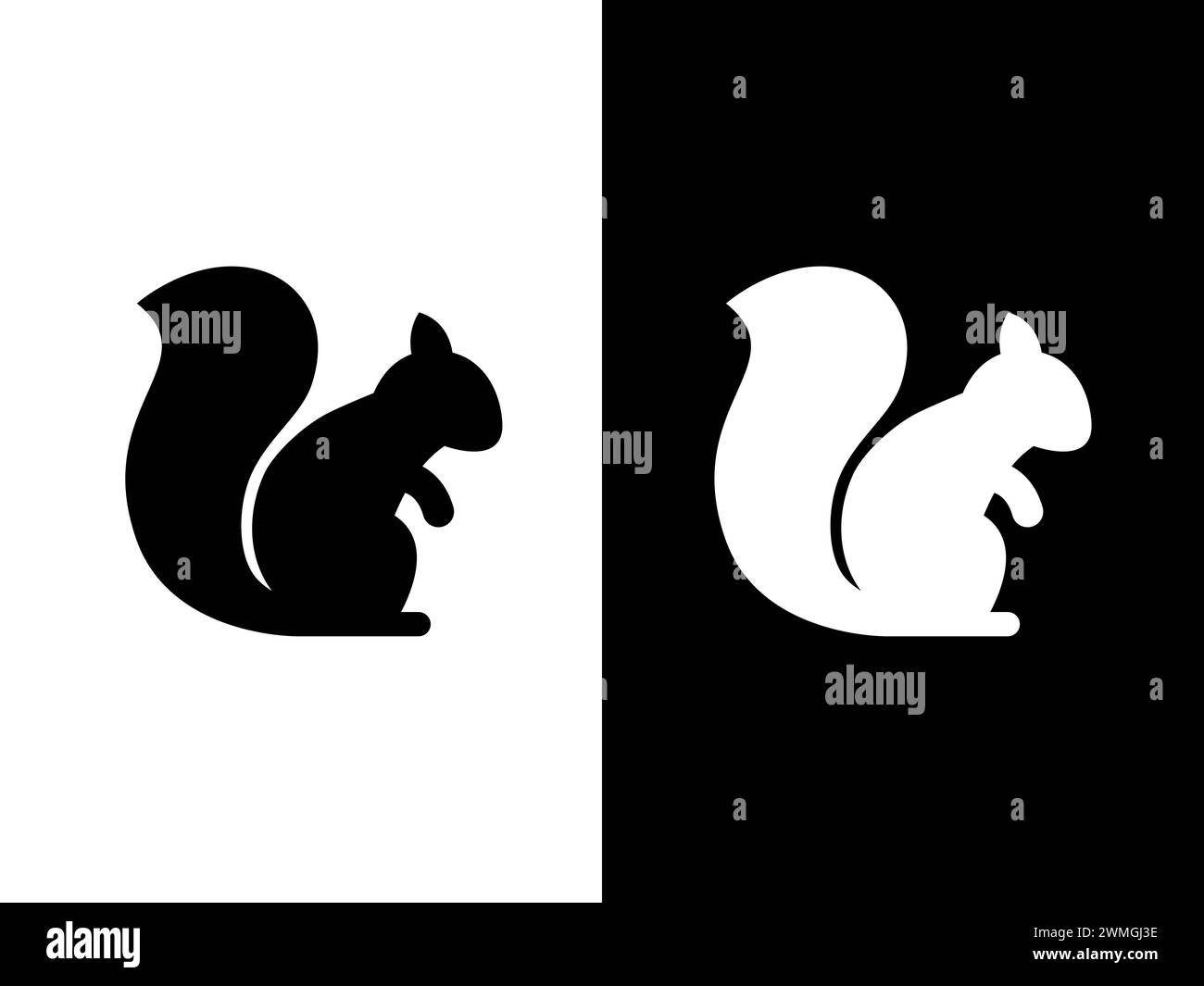 Kunst Illustration Design Conpet Icon schwarz weißes Logo isoliertes Symbol des Eichhörnchens Stock Vektor