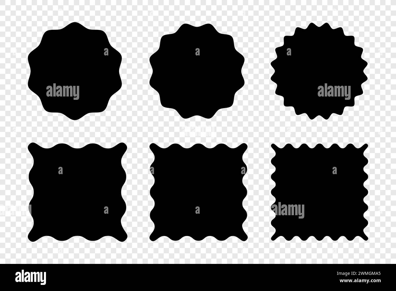 Kollektion mit Zick-Zack-Kanten, quadratischen und kreisförmigen Formen. Vektor für Verkaufsaufkleber Stock Vektor