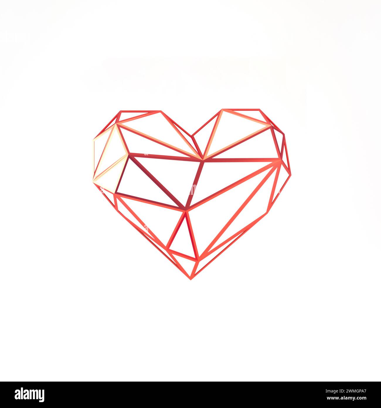 Geometrisches Polygon der Herzform isoliert auf weißem Hintergrund, 3D-Rendering. Stockfoto