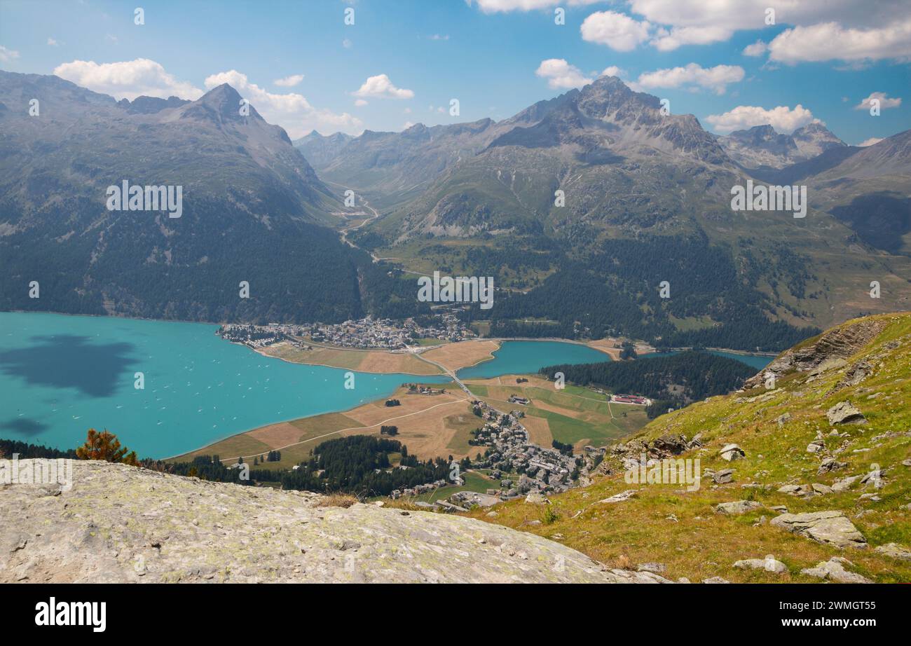 Schweiz - das Engadiner Tal Silvaplanersee und Silsersee. Stockfoto