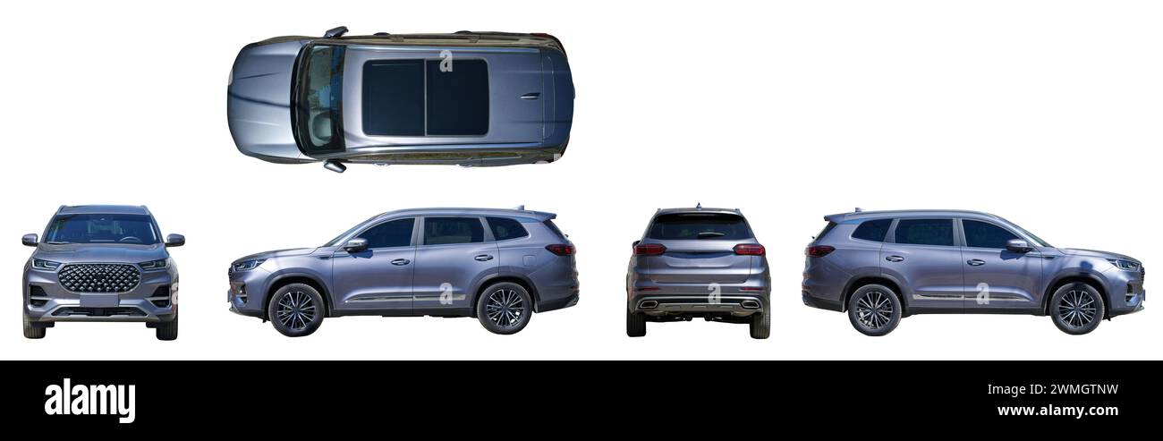 Silber-SUV-Auto andere Ansicht isoliert auf weißem Studiohintergrund Stockfoto