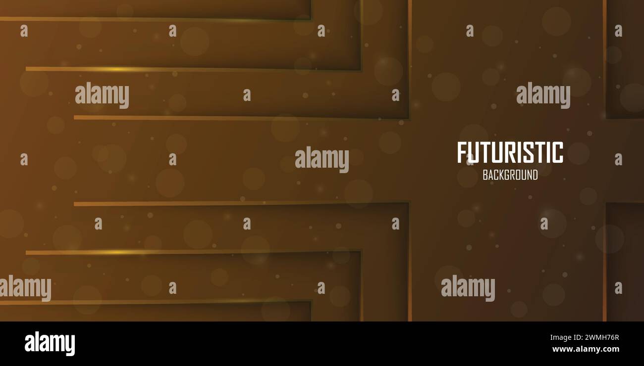 Futuristischer dunkelbrauner abstrakter Hintergrund mit goldenen Linien und Schatten, geometrische Formen überlappen Schichten, grafisches Muster Banner Vorlage Design Stock Vektor