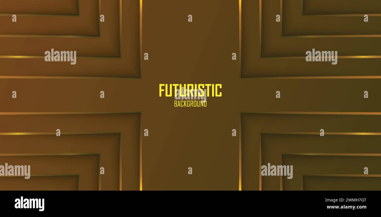 Futuristischer dunkelbrauner abstrakter Hintergrund mit goldenen Linien und Schatten, geometrische Formen überlappen Schichten, grafisches Muster Banner Vorlage Design Stock Vektor