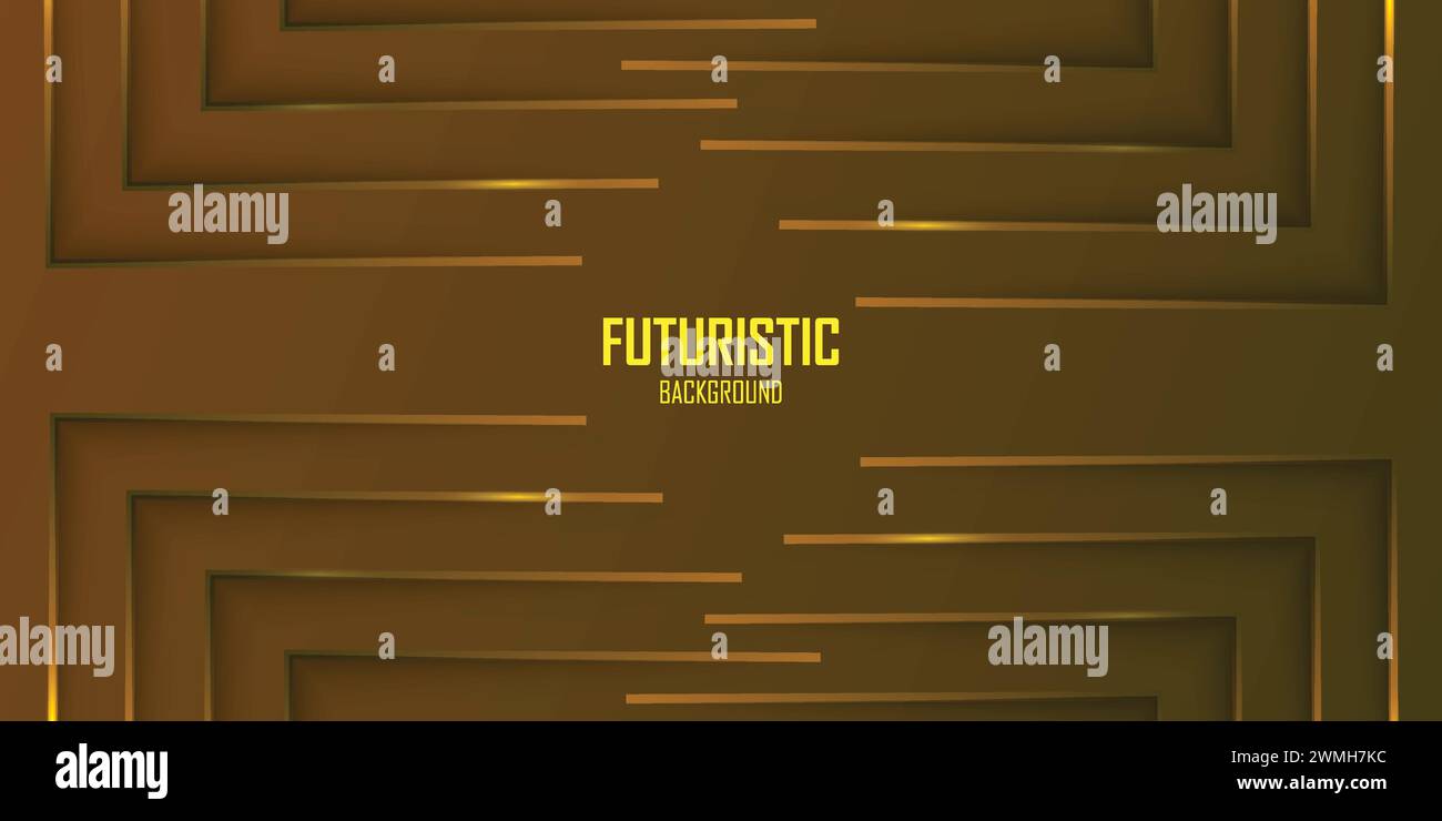 Futuristischer dunkelbrauner abstrakter Hintergrund mit goldenen Linien und Schatten, geometrische Formen überlappen Schichten, grafisches Muster Banner Vorlage Design Stock Vektor