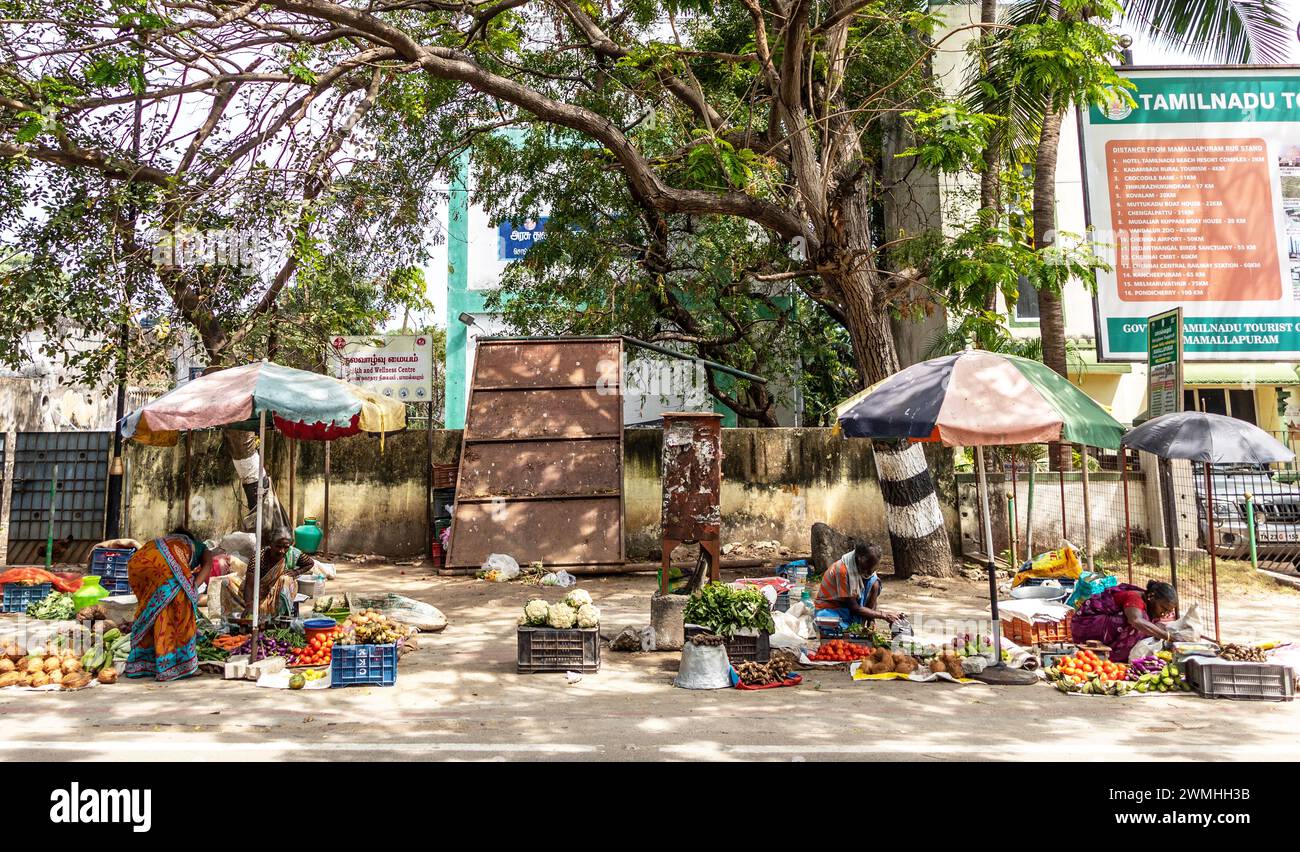 Straßenstände in Mamallapuram Indien Stockfoto