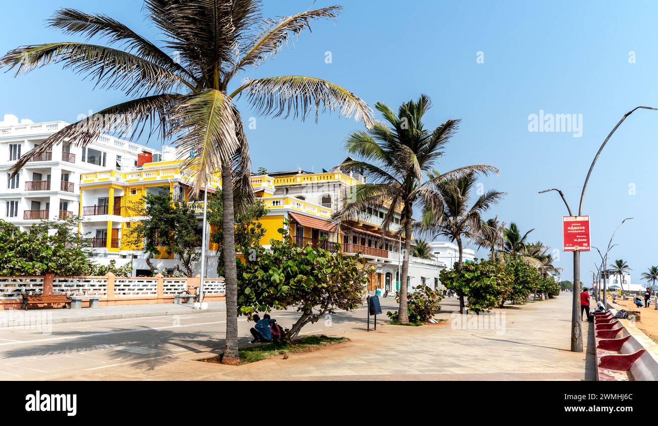 Die Promenade In Daytime Pondicherry Indien Stockfoto
