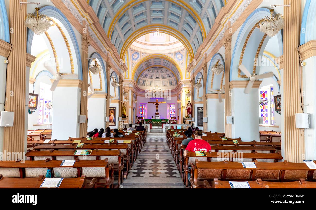 Innenraum der Kirche Notre Dame des Anges Pondicherry Indien Stockfoto