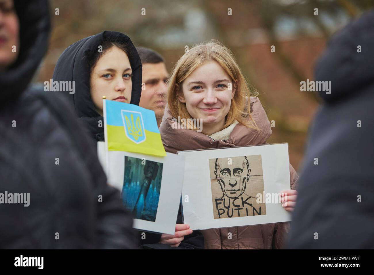 Ikast, Dänemark, 25. Februar 2024: Aktion zur Unterstützung der Ukraine Stockfoto