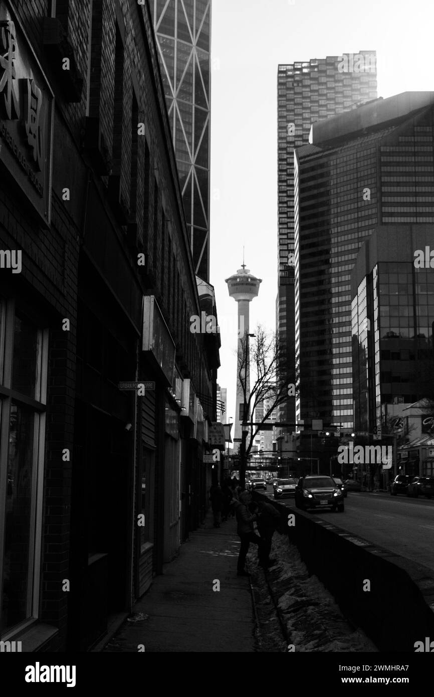 Calgary Tower in Schwarz-weiß Stockfoto
