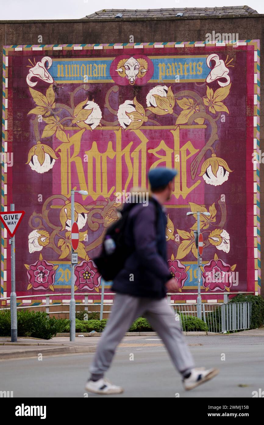 Rochdale, Großbritannien. Februar 2024. Das Bild zeigt ein Wandbild in Rochdale vor der Nachwahl in Rochdale, Großbritannien. Quelle: Jon Super/Alamy Live News. Stockfoto