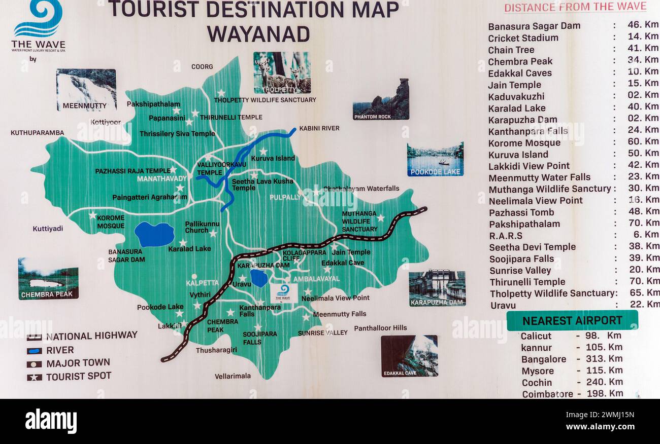 Karte Von Wayanad In Südindien Stockfoto