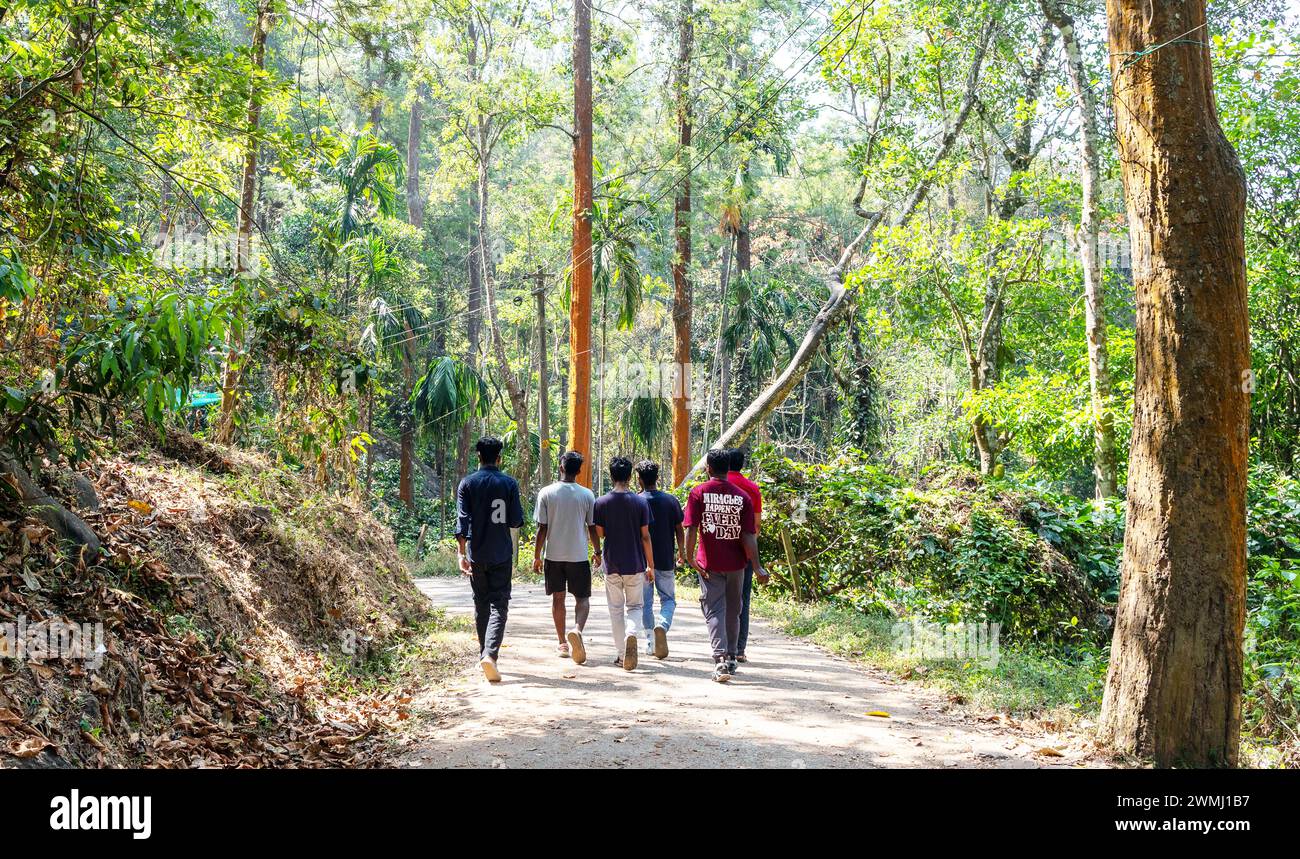 Menschen, die im Bezirk Wayanad von Kerala, Indien, spazieren gehen Stockfoto