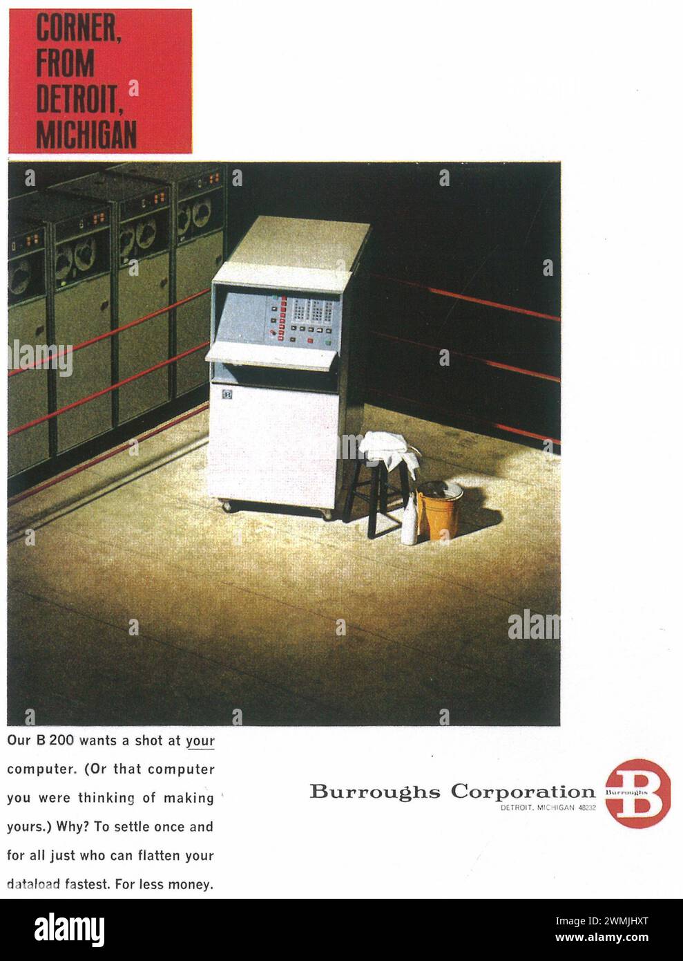 1960er Burroughs B 200 Computerwerbung Stockfoto