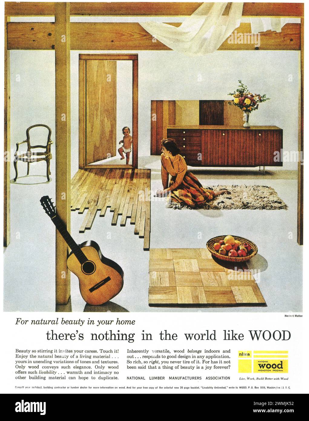 1959 Print-Anzeige Der National Lumber Manufacturers Association. Holzfußboden Stockfoto