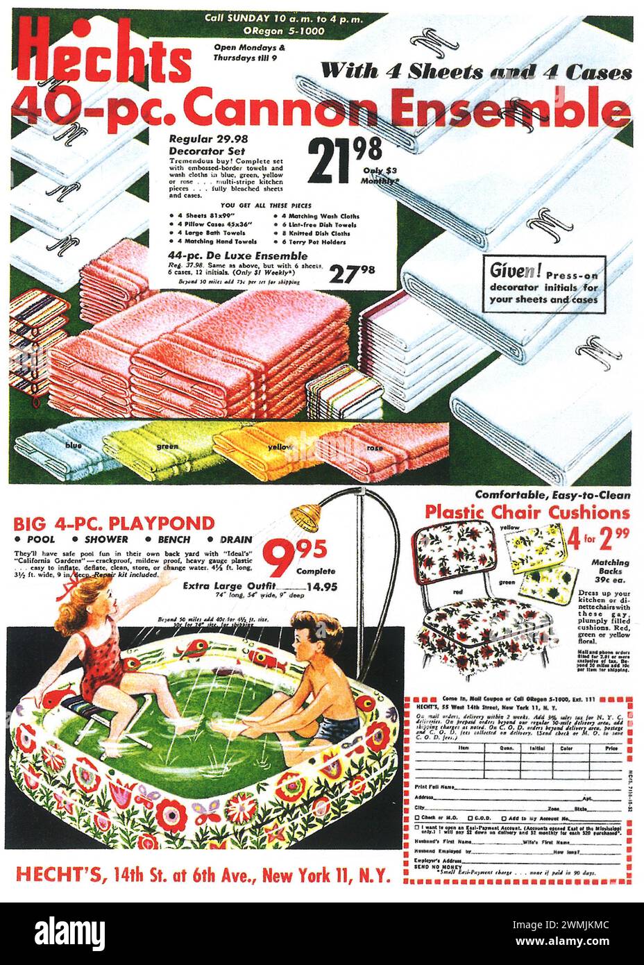 1952 Hecht's Department Store Printwerbung Hecht's 40-teiliges Cannon Ensemble Stockfoto