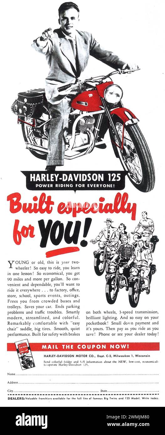 1950 Harley-Davidson 125 Printwerbung Stockfoto