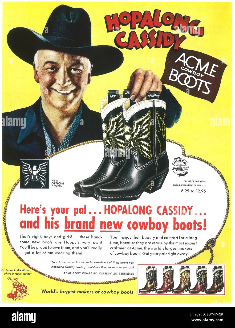 1951 Hopalong Cassidy (William Boyd), Acme Cowboy Boots Printwerbung Stockfoto