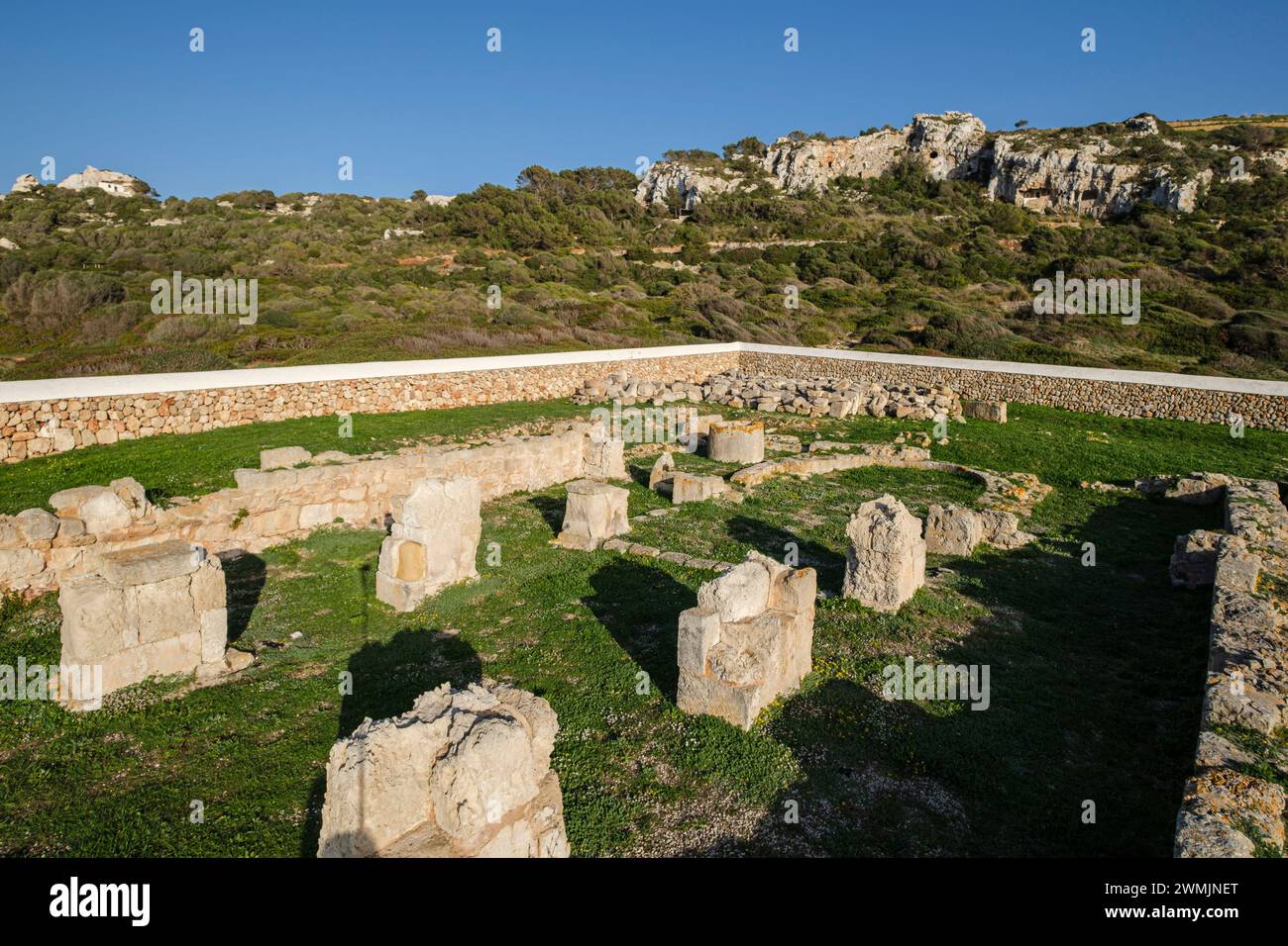 Frühe christliche Basilika Son Bou, 5. Jahrhundert, Son Bou Beach, Alayor, Menorca, Balearen, Spanien Stockfoto