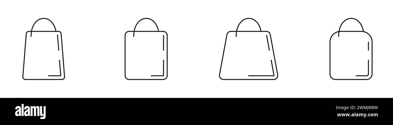 Symbol für Einkaufspaket. Warenkorb mit Griffen Vektor. Abreißbeutel aus Kunststoff. Zahlung oder Stornierung des Kaufs, Wiederholungskauf. Stock Vektor