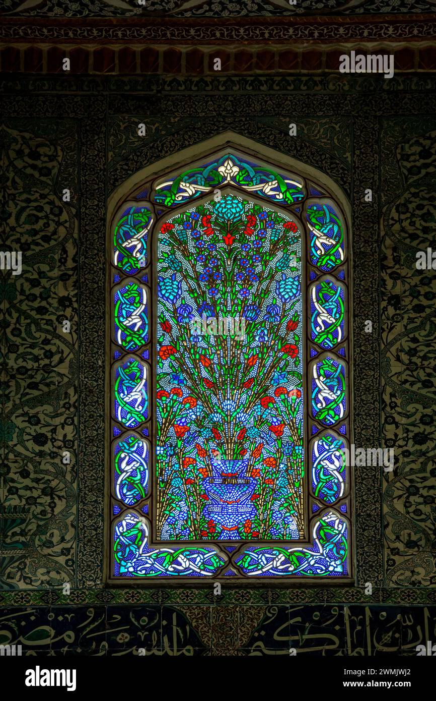 Buntglas-Fenster, Harem, Topkapi Palast, Istanbul, Türkei Stockfoto