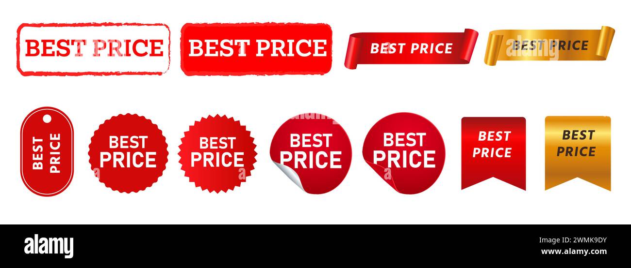 Bestpreis rechteckiger Stempel und kreisförmiger Aufkleber Werbemarketing Verkaufsprodukt Stock Vektor